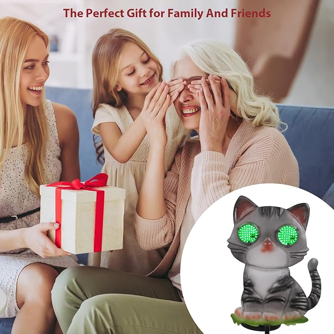 Cat Solar Garden Stakes 39.3inch with Decorative Green Moving LED Eyes, Cat Solar Lights Outdoor Garden Metal Yard Art for Outdoor Decor Lawn Ornament