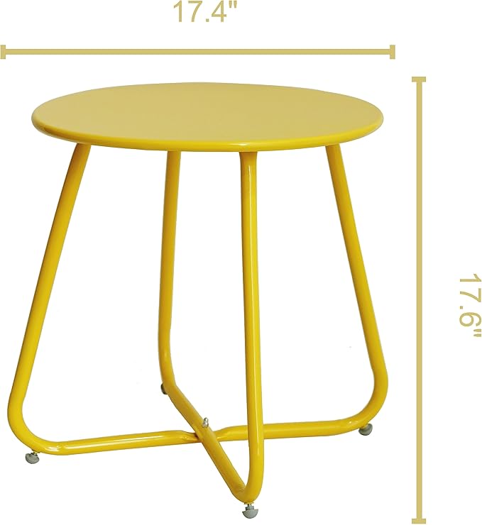 Elevon E-Coated Steel Side Table Weather Resistant Outdoor 17.5” Round End Table Accent Table for Bistro Balcony