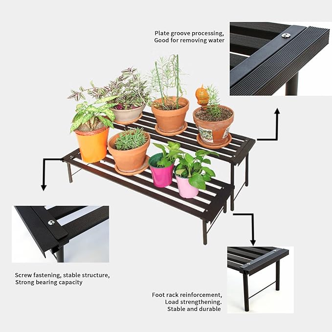 SBDSBD OUTEROOM Metal Plant Stand, Rust-proof Aluminum Flower Pot Stand, Plants Display Stands Decoration Racks for Living Room Balconies and Gardens (60 Ebony)