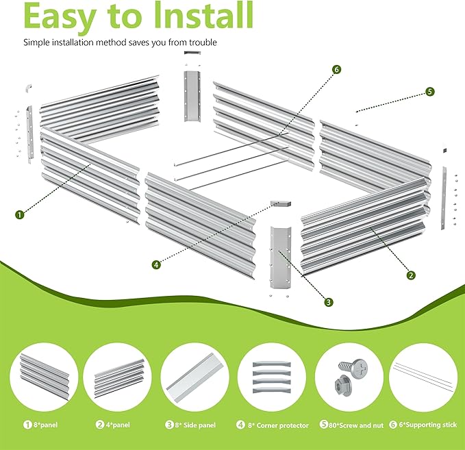 2PCS 6x3x1FT Galvanized Raised Garden Bed, Galvanized Planter Raised Garden Boxes Outdoor, Large Metal Raised Garden Beds for Vegetables-Silver