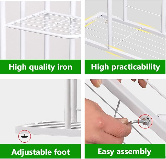 LINZINAR Plant Stand Metal 6 Tier 7 Potted Multiple Flower Pot Holder Shelf Indoor Outdoor Planter Display Shelving Unit for Patio Garden Corner Balcony Living Room (6 Tier 7 Potted, White)
