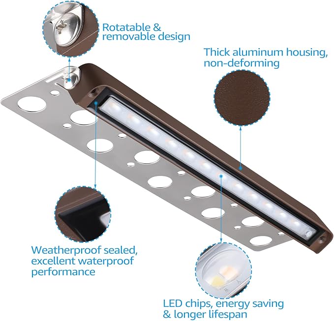LEONLITE 8-Pack Premium Series 5CCT 12 Inch Hardscape Lighting Low Voltage LED Swivel, 2200K/2700K/3000K/4000K/5000K Selectable, Retaining Wall Light, 12V Paver Light, 7W Outdoor Step Light, ETL