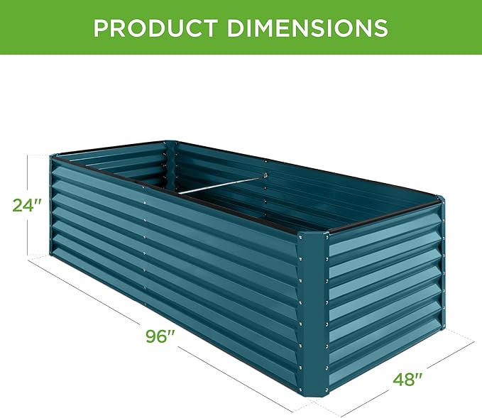 Best Choice Products 8x4x2ft Outdoor Metal Raised Garden Bed, Deep Root Planter Box for Vegetables, Herbs & Flowers, 478-Gallon Capacity, 100% Non Toxic Materials - Peacock Blue
