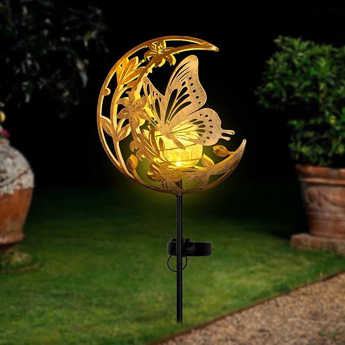 JOBOSI Solar Moon Butterfly Decorative Gift, Solar Butterfly Ground Stake Light, Mother's Day Gift,Gifts for Women Grandmother, Garden Lawn Decor Christmas & New Year Gift