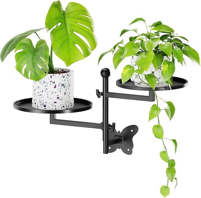 Rotating Window Wall Plant Shelves Indoor Wall Plant Stand Holder 2-Tier Floral Metal Window Shelf Holder for Multiple Plants Space Saving Pet Child Friendly Home Decor Layer Butterfly Design Black