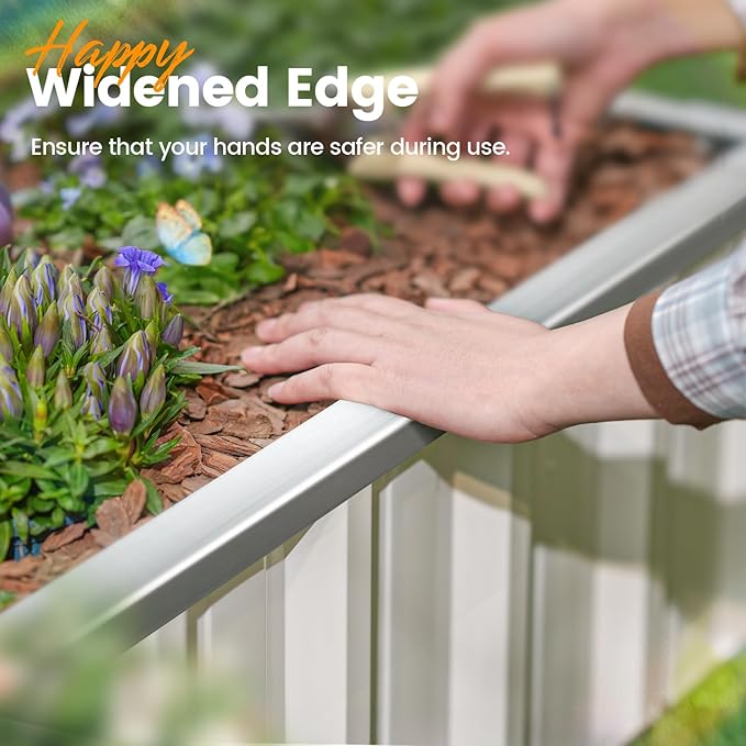 KING BIRD Raised Garden Bed 68" x 36" x 12" (2 Packs) Galvanized Steel Metal Outdoor Planter Kit Box for Vegetables, Flowers, Fruits, and Herbs, Ivory