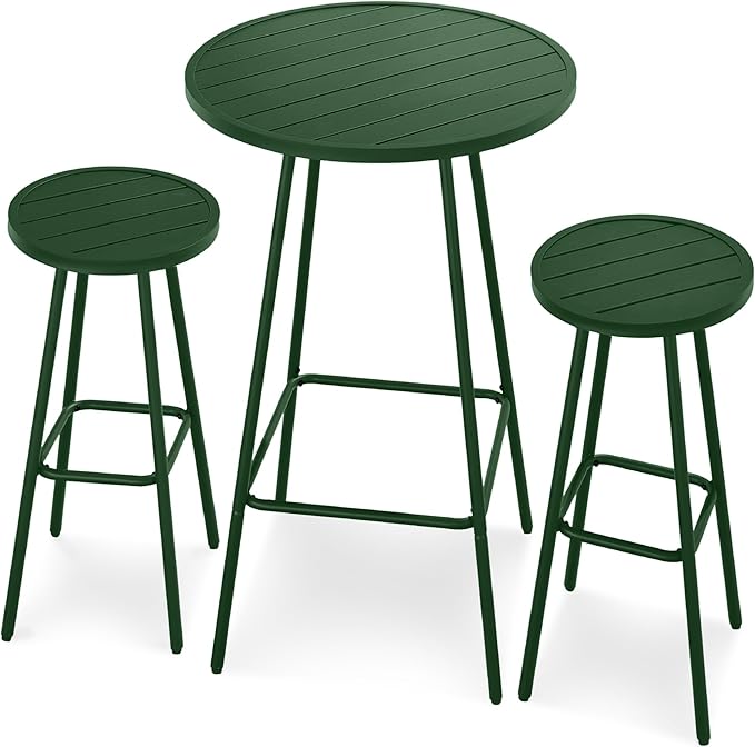 Best Choice Products 3-Piece Patio Dining Set, Bar Height, Outdoor Bistro Set, Outdoor Round Bar Table w/ 2 Bar Stools, Steel - Dark Green