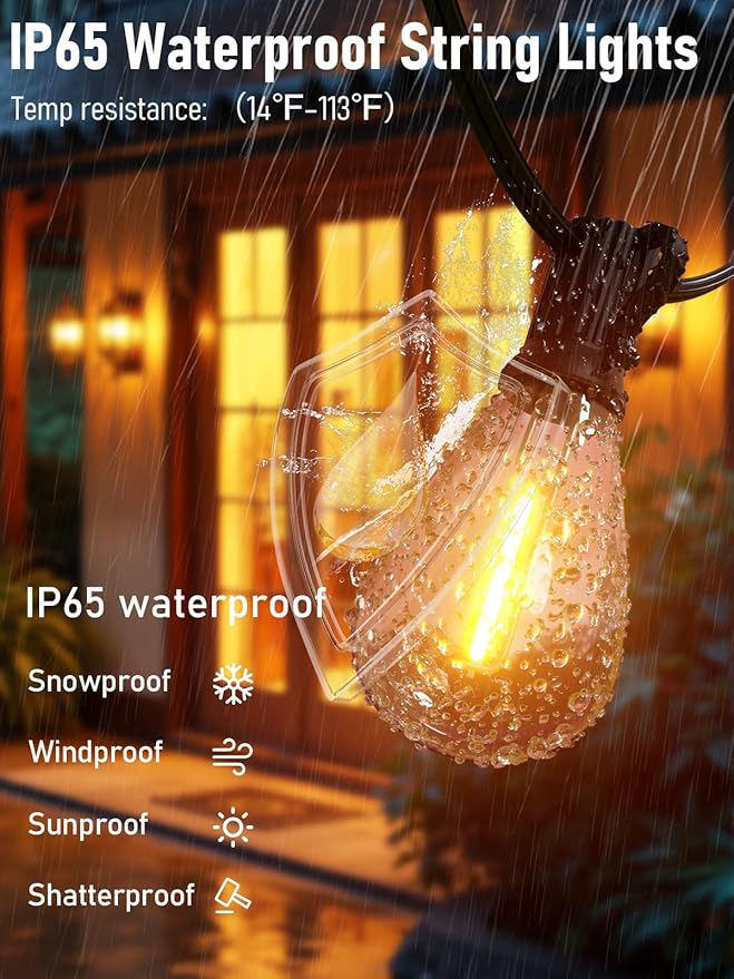 luckystyle 150FT LED Outdoor String Lights with Remote, 55+2 Shatterproof Bulbs Waterproof and Dimmable Patio Lights for Porch, Garden, Backyard, Deck, Balcony, 2200K Hanging Lighting