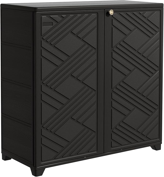 Outdoor/Indoor Storage Box,Resin and Plastic Storage Cabinet Waterproof,Outdoor Cabinet for Patio/Garden/Balcony/Backyard/All Room(with 3 Shelves)-Black