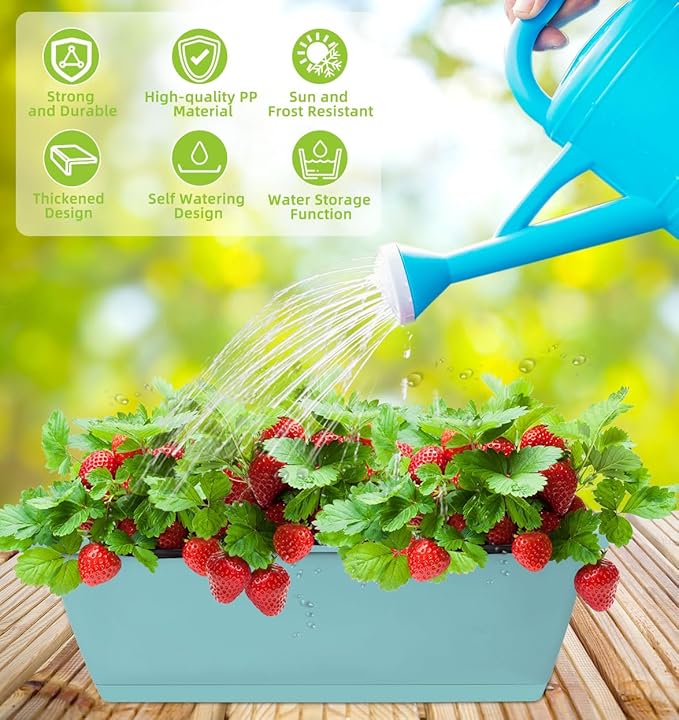 Window Box Planter, 7 Pack Plastic Vegetable Flower Planters Boxes 17 Inches Rectangular Flower Pots with Saucers for Indoor Outdoor Garden, Patio, Home Decor