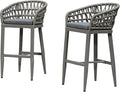PURPLE LEAF Outdoor Rattan 29" Bar Stools Set of 2, Modern Boho Aluminum Patio Bar Height Chair with Cushion and Back for Garden Outdoor and Indoor, Smoke Grey