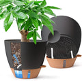 2 Pack 10 Inch Self Watering Pots - Water Level Indicator & Deep Reservoir, Mess-Free Planter for Busy People, Beginners & Gardeners, Fiddle Leaf Fig, Monstera, ZZ Plants, Indoor Outdoor Use (Black)