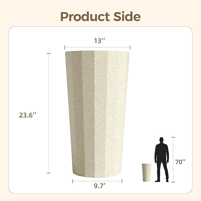 23.6" Tall Outdoor Planters Set of 2, Large Planters for Outdoor Plants for Porch Decor with Drainage Hole, Wide Stripe Design Porch Flower Pots for Indoor Pot Patio/Garden, Off White