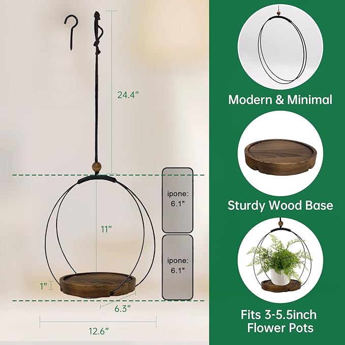 Hanging Planters for Indoor Plants,Plant Hanger with Sturdy Wood Base,Modern Boho Macrame Plant Hanger,Wall Ceiling Window Stands(Plants/Pots Not Included) (1 Pack-Circle)