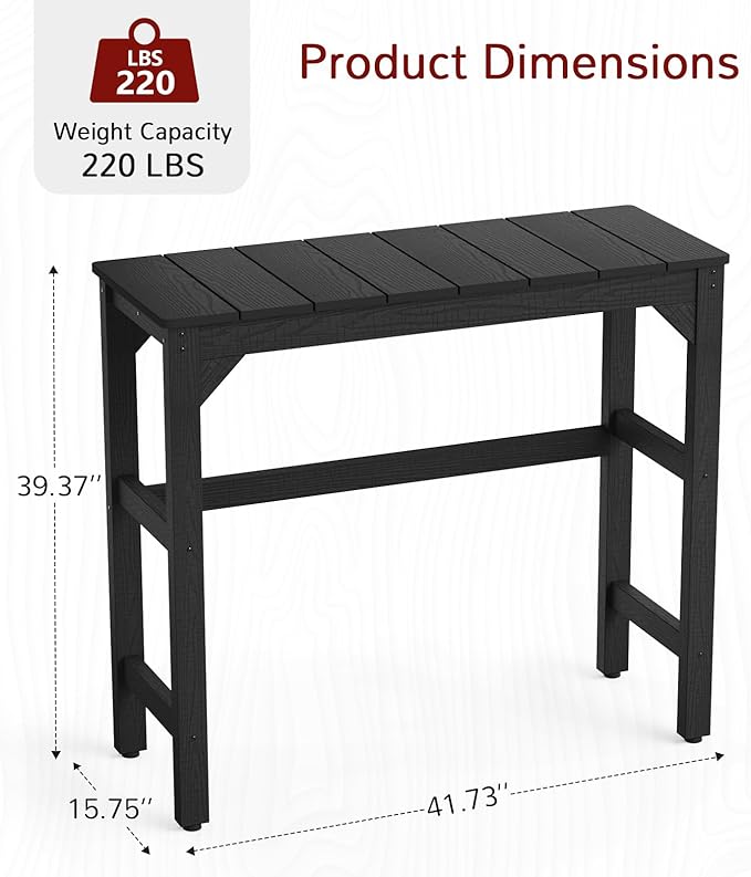 Stoog Outdoor Bar Table, All-Weather HIPS 40" Counter Height Bar Tables with Waterproof Top, Never Fade or Rot, Ideal for Patio, Hot Tub, Dining, Balcony, Poolside, Black