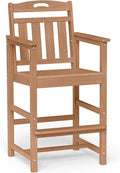 Ciokea Heavy Duty Bar Height Chair, 380lbs Outdoor Adirondack Tall Bar Chair Patio Stool with Arms & High Back, Heavy Duty All-Weather for Balcony, Poolside, Deck and Garden, Teak