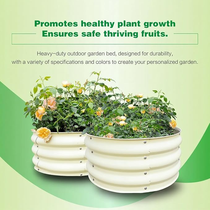 GARDMAX 2 Pack 2x2x1FT Galvanized Round Raised Garden Bed Kit, Metal Planter Boxes Outdoor with Easy Assembly, Large Garden Bed for Vegetables, Fruits, Flower, Herbs Milk White