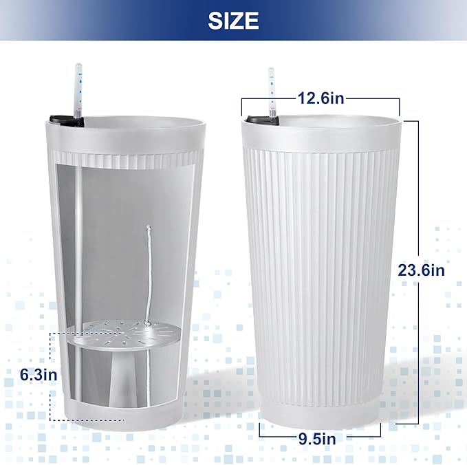FENCY 2Pack 24IN Self Watering Planter for Indoor Plants, Plastic Large Planter for Outdoor Plants, Water Level Indicator& Spacious Reservoir Flower Planter Decorative(White)
