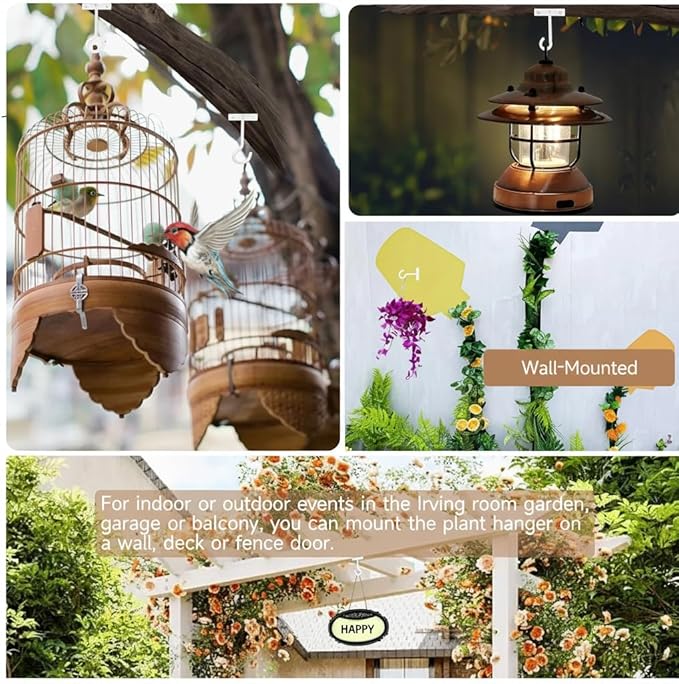 2Pack 4Inch Ceiling Hooks for Hanging Plant, Hanger for Indoor and Outdoor Plant Pots Holder, Wall Hook for Planters, Flower Basket, Wind Chimes, Lanterns, Lights, Bird Feeders, Home Decor-White