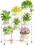 LASZOLA 7 Tiered Folding Tall Plant Stand Indoor for Multiple Large Planter, Heavy Duty Metal Adjustable Flower Rack for Narrow Corner, Sturdy Vertical Spiral Shelving Holder for Modern House, White