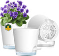 6 inch Self Watering Pots for Indoor Outdoor Plants, 3 Pack Flower Plant Pots with Drainage Holes and Clear Reservoirs, Visible Water Level, Plastic Planters with Wicking Rope, White