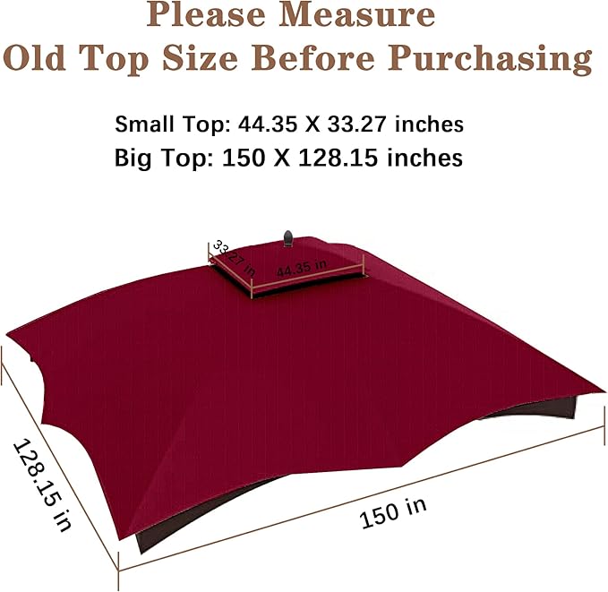 SCOCANOPY Burgundy Ripstop Replacement Roof for Lowe's Allen Roth 10X12 Gazebo Model #GF-12S004B-1/ GF-12S004BTO/TPGAZ17-002C
