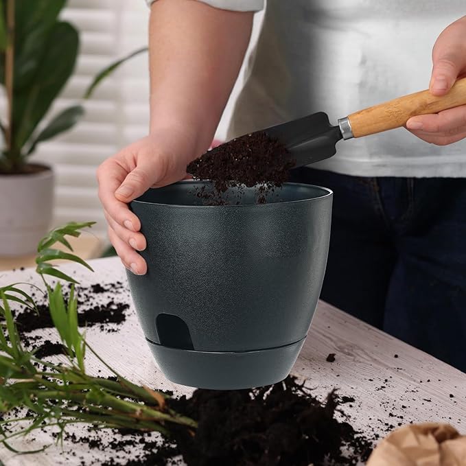 Self Watering Pots Set, 5 Pack 6 Inch Self Watering Pots for Indoor Outdoor Plants, Plastic Planter with Drainage Holes and Deep Reservoir for African Violet, Spider, Orchid