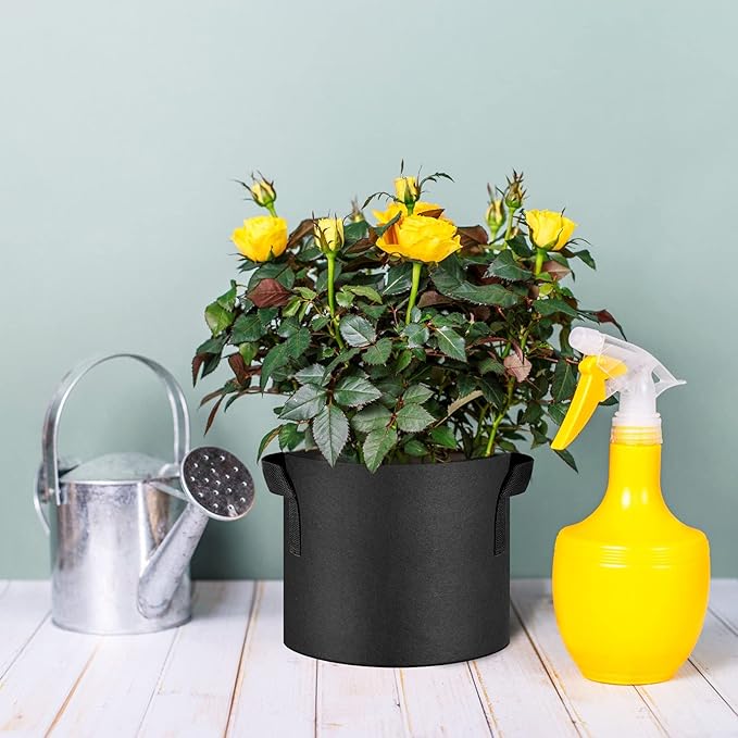 12-Pack 15 Gallon Thickened Non-Woven Grow Bags, Aeration Fabric Pots with Handles（Black）
