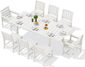 SERWALL 9-Piece Outdoor Dining Set, 60" - 83" Expandable Outdoor Dining Table and 8 HDPE Chairs, All Weather HDPE Outdoor Furniture Set for Backyard, Garden, White