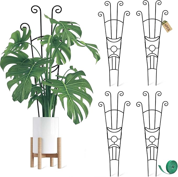 32.6in Monstera Plant Support Stakes for Indoor Plants, Metal Garden Plant Trellis for Climbing Plants, Pothos Vine Snake Climber Support，4p