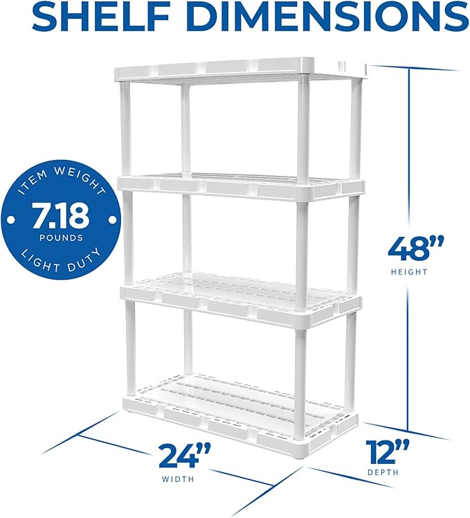 Gracious Living 3 Pack Light Duty Storage Shelves, Knect-A-Shelf 4-Shelf Ventilated Shelving Rack Organizer for Home, Garage, Basement & Laundry, White