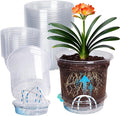 MIXC 12 Packs 6.5 Inch Self Watering Pots for Indoor Plants - Clear Nursery Plant Pots with Drainage, Deep Visible Reservoir - Flower Planter Outdoor with Wicking Rope
