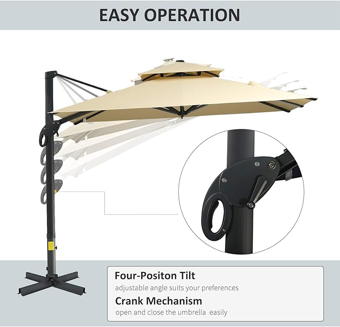 Outsunny 10ft Offset Patio Umbrella, Hanging Cantilever Umbrella, Square Shape, Aluminum Cross Base, Tilt, 360-Degree Rotation