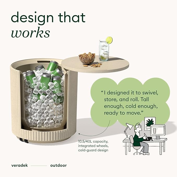 Veradek Outdoor Cooler Side Table - 2 in 1 - Designed for use as Outdoor Side Table, Patio Decor and Ice Chest
