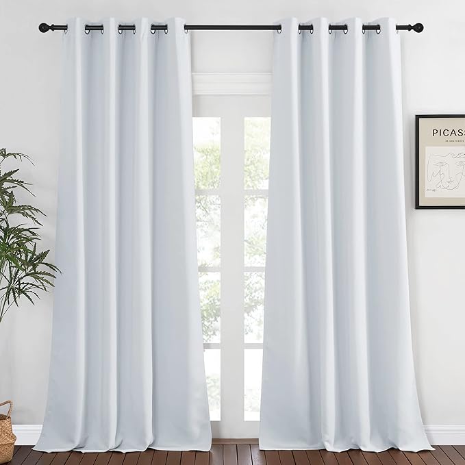 NICETOWN Greyish White Living Room Curtain, Room Darkening Grommet Thermal Insulated Window Treatment Sound Reducing for Bedroom, 1 Panel, W52 x L102