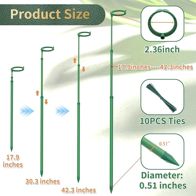 Telescoping Plant Stakes,3Pcs 17.9In to 42.3In Adjustable Monstera Plant Support Orchid Sticks with Clips, Plant Sticks Support Tall for Monstera,Orchids,Tomatoes,Vines & Indoor Outdoor Plants