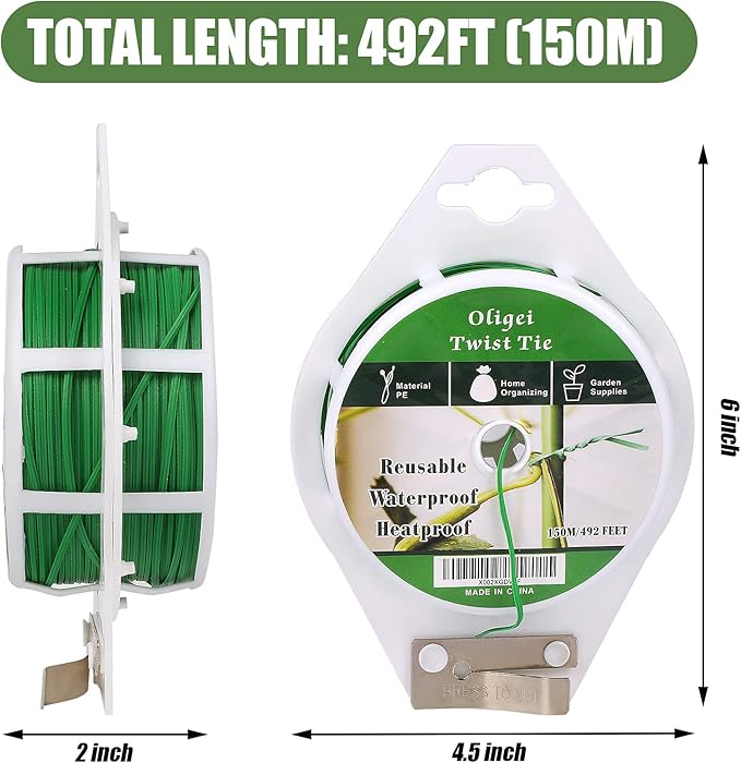 Green Garden Wire, Sturdy Plant Ties for Support with Cutter, 492FT/150m, Indoor, Outdoor, Home and Office Use