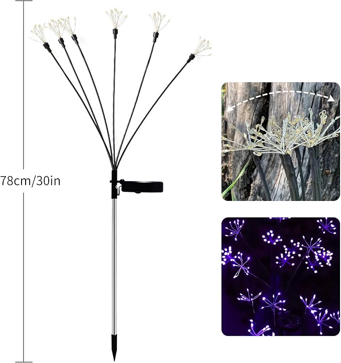 JJGoo Solar Garden Lights, New Upgraded 2 Pack Solar Swaying Starburst Light, Waterproof Fireworks Outdoor Lights, Yard Patio Pathway Decoration, Purple
