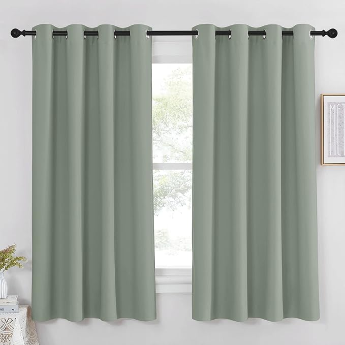 NICETOWN Blackout Sage Green Curtain & Drape for Bedroom - Grommet Top Thermal Insulated Room Darkening Energy Saving Privacy Drapes for Living Room, 1 Piece, W52 x L63