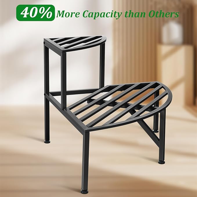 Corner Plant Stand Outdoor Metal,2 Tier Heavy Duty Ladder Plant Shelf Indoor for Multiple Plants,37.08" L x 22.83" W x 20.07" H,Black