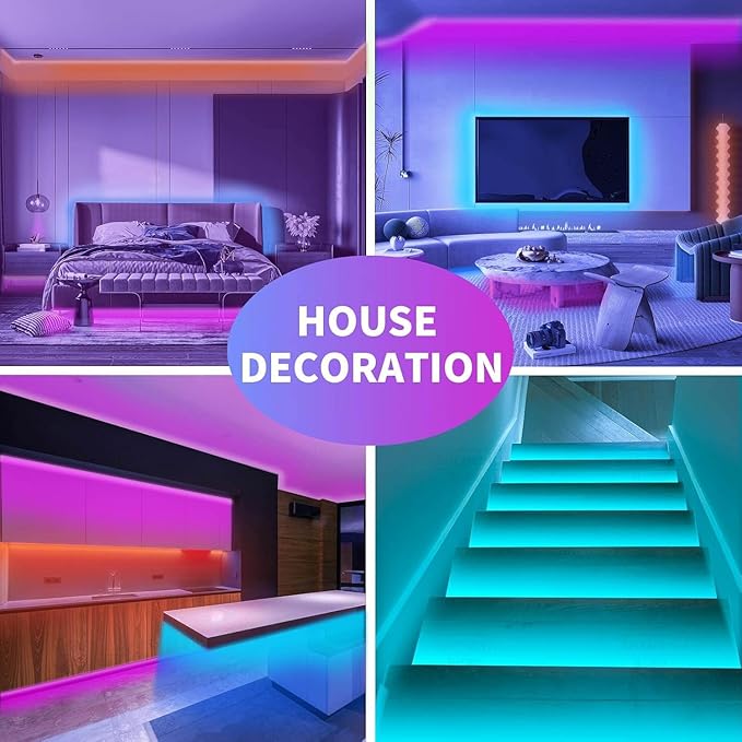 KSIPZE Led Lights for Bedroom 48ft Led Strip Lights with Remote RGB Color Changing Music Sync Bluetooth Smart App Control for Room Bedroom Lighting Flexible Home Décor