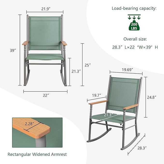 Shintenchi 2 Pcs Outdoor Rocking Chairs Set,Upgraded High Back Patio Rocking Chairs Set,Breathable Textilene Fabric Rocking Chair for Porch,Patio,Garden,Balcony(Green)