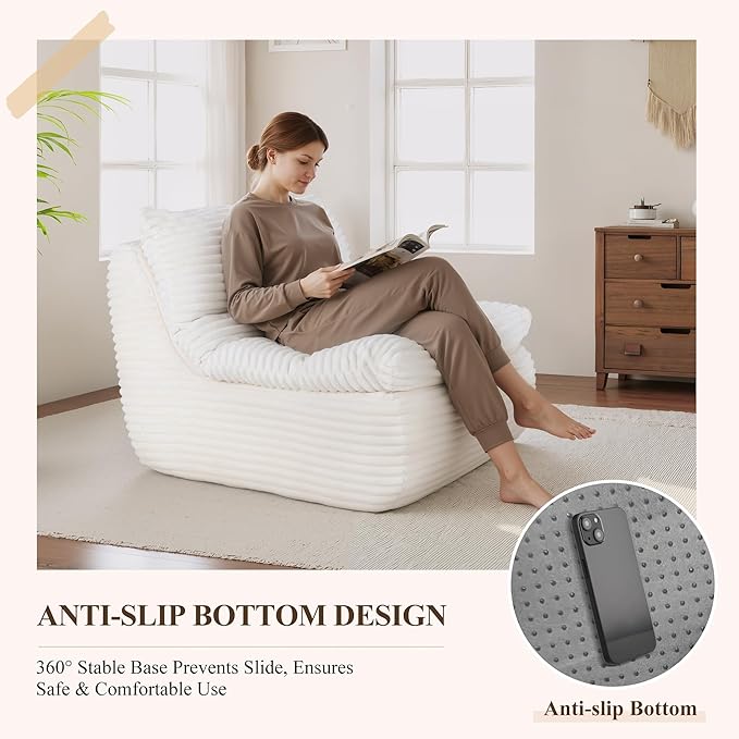 Boneless Chaise Lounge Chair Indoor, Adult Bean Bag Chair with Compressed Memory Foam, Comfy Back Support Sofa Bed Couch for Living Room Bedroom Office Apartment, No Assembly
