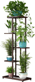 LINZINAR Plant Stand Metal 5 Tier 6 Potted Multiple Flower Pot Holder Shelf Indoor Outdoor Planter Display Shelving Unit for Patio Garden Corner Balcony Living Room (5 Tier 6 Potted, Bronze)