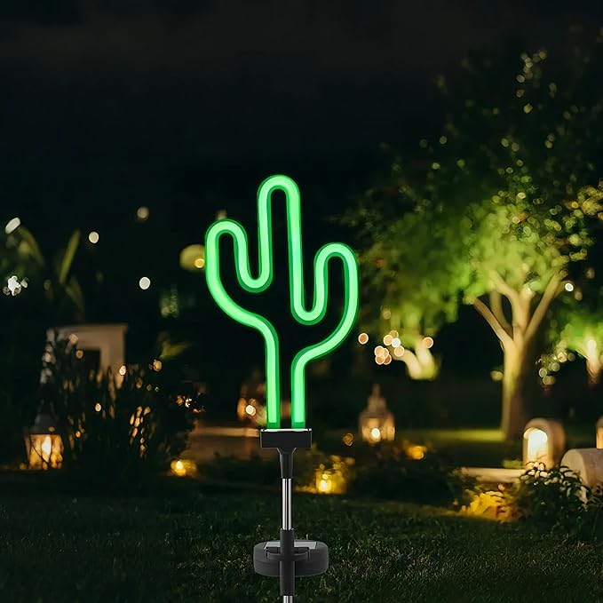 Solar Garden Stake Lights, Waterproof Landscape Light, Solar Landscape Path Lights, Neon Lights, Outdoor Decor for Garden, Yard, Lawn, Pathway, Patio, Backyard (Cactus)