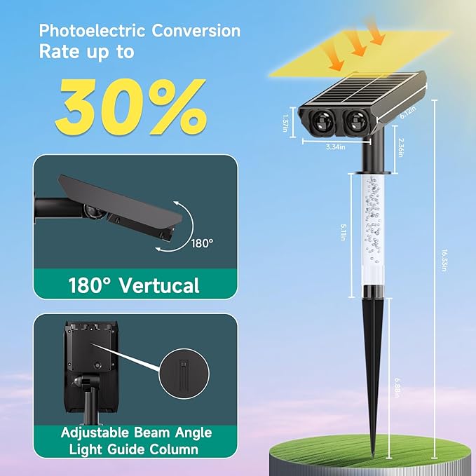 RGB Solar Spot Lights : 2 IN 1 Solar Lights Outdoor with 8 Lighting Modes & PC Light Guide Column for Tree Garden Yard Pathway | RGB Color Changing Landscape Lights | IP65 Waterproof | 4 Pack