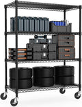 53" W Storage Shelves 1760LBS 4 Tier Metal Shelving Unit with Wheels Heavy Duty Garage Shelving Adjustable Wire Shelves for Pantry,Kitchen,Garage,Basement,Black 23.6" D x 53.2" W x 73.6" H