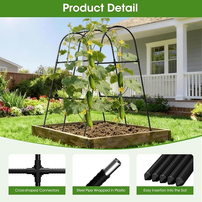 Cucumber Trellis for Raised Bed,U-Shape Garden Trellis for Climbing Plants Outdoor, Metal Arch Vegetables Trellis, Plant Support for Vine (Black, 31.5" Lx21.6 Wx47.2 H-Small)