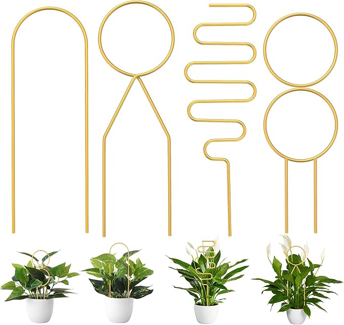 4 Pcs Small Metal Trellis for Potted Plants,Gold Trellis for Climbing Plants Indoor,Small Trellis for Potted Plants Support Stake House Plant Trellis for Garden Potted Plant,Hoya,Pothos,Flower