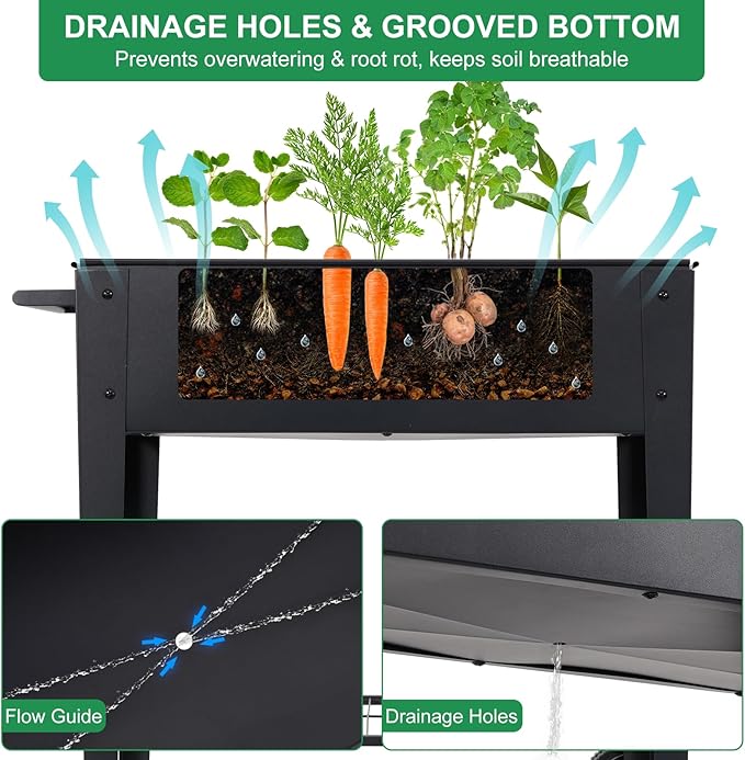 Elevated 32" Tall Raised Garden Bed with Legs and Wheels for Mobility, Metal Planter Boxes Outdoor with Shelf, Raised Bed for Gardening Vegetables/Herbs, Backyard, Patio, Balcony, Black